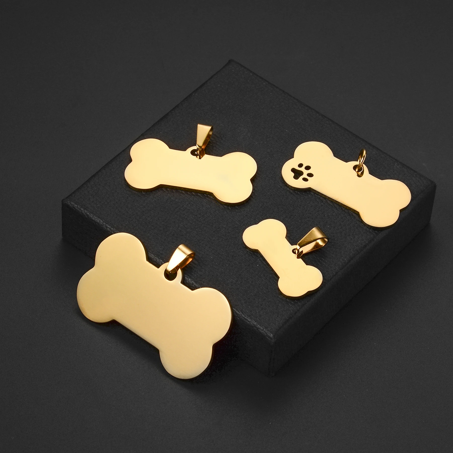 5pcs Cat Dog ID Tag Dog Stainless Steel Collar Bone Shape Pet Charm Pet Name Pendant Bone Necklace Jewelry Wholesale