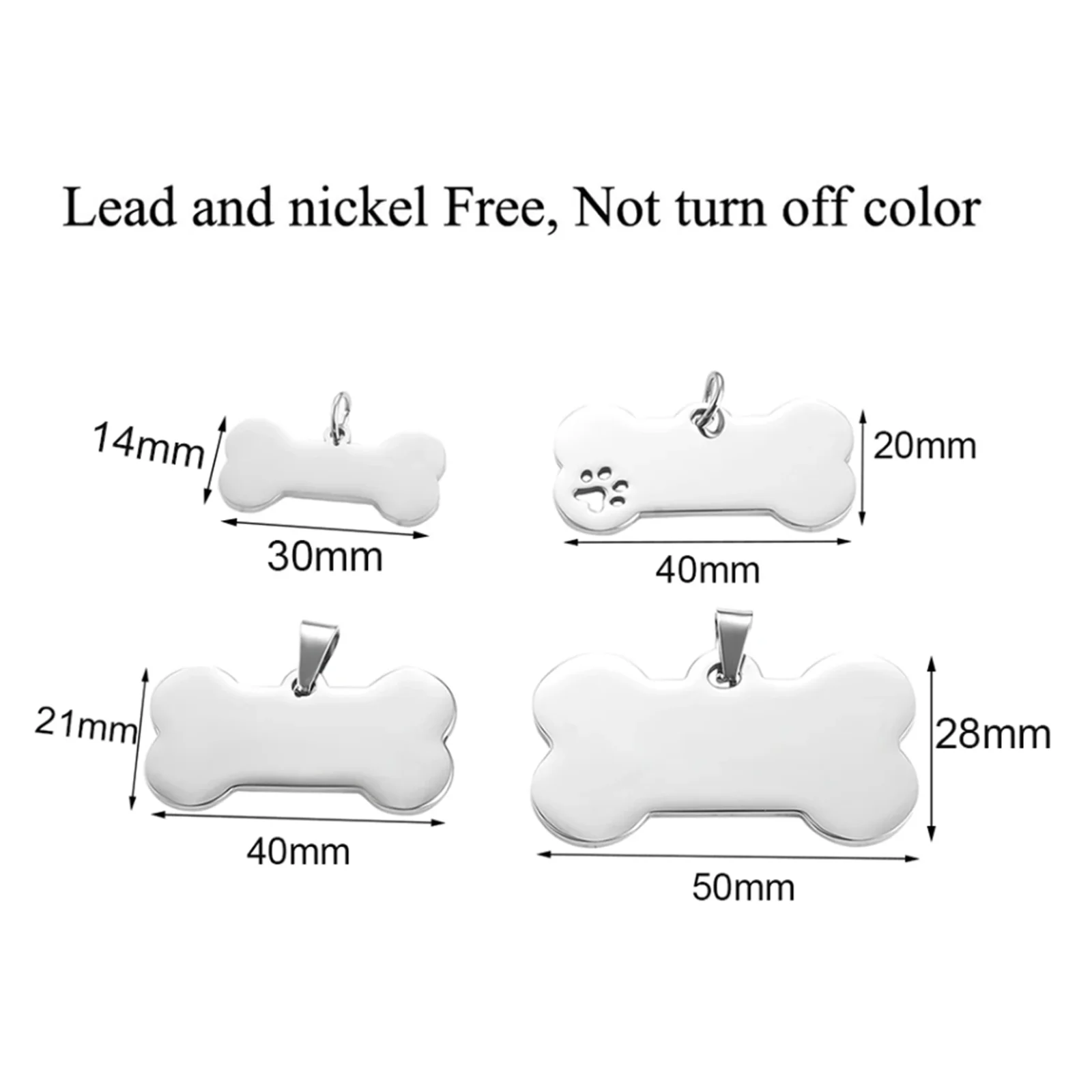 5pcs Cat Dog ID Tag Dog Stainless Steel Collar Bone Shape Pet Charm Pet Name Pendant Bone Necklace Jewelry Wholesale