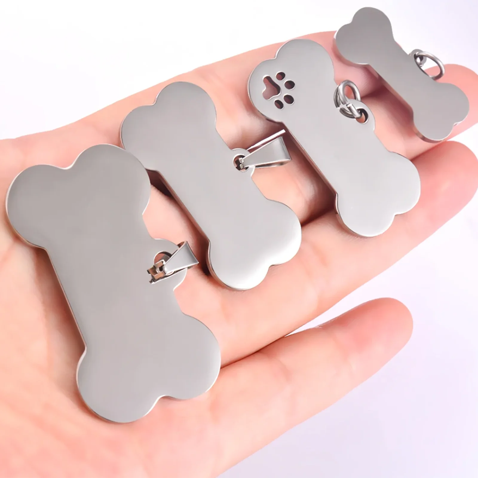 5pcs Cat Dog ID Tag Dog Stainless Steel Collar Bone Shape Pet Charm Pet Name Pendant Bone Necklace Jewelry Wholesale