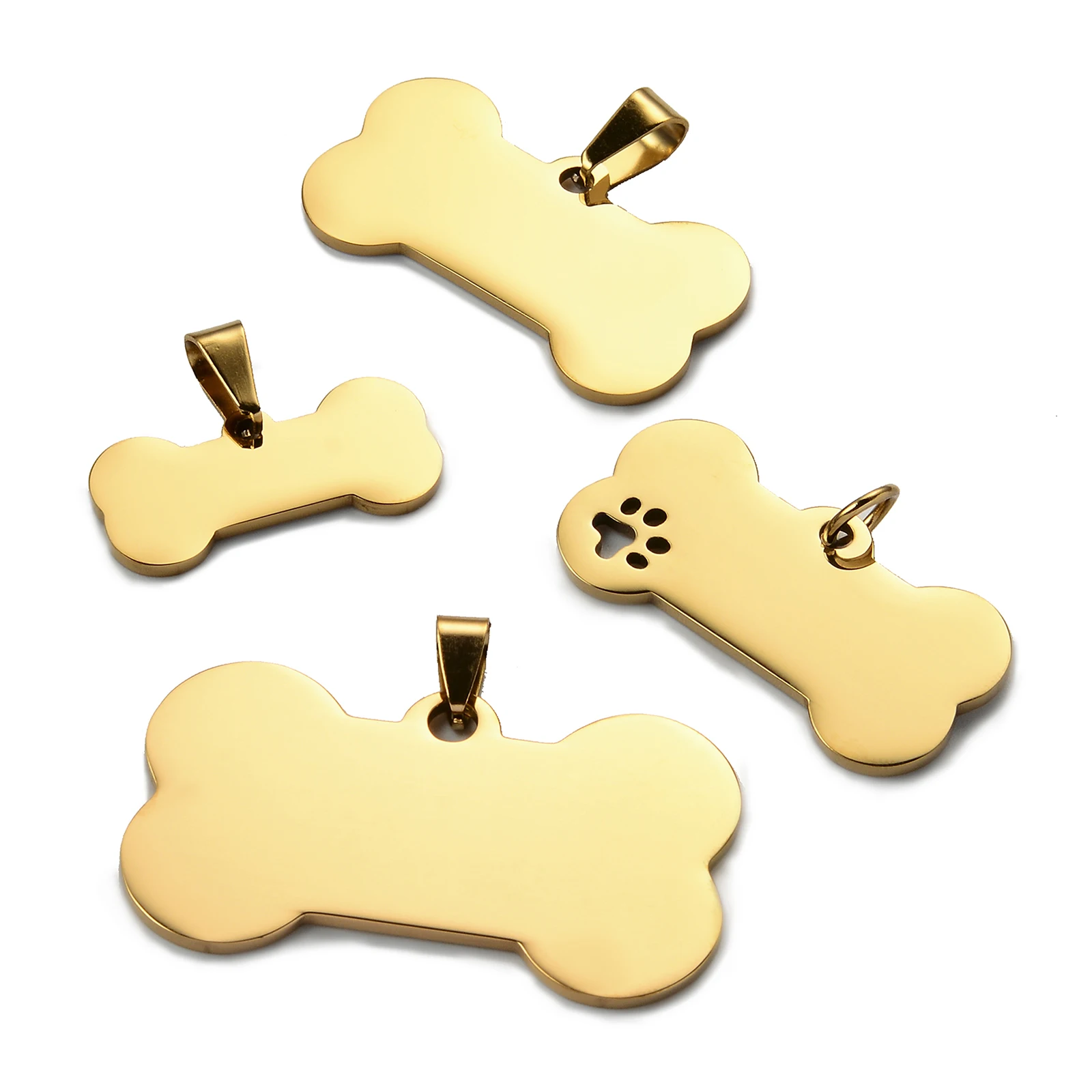 5pcs Cat Dog ID Tag Dog Stainless Steel Collar Bone Shape Pet Charm Pet Name Pendant Bone Necklace Jewelry Wholesale