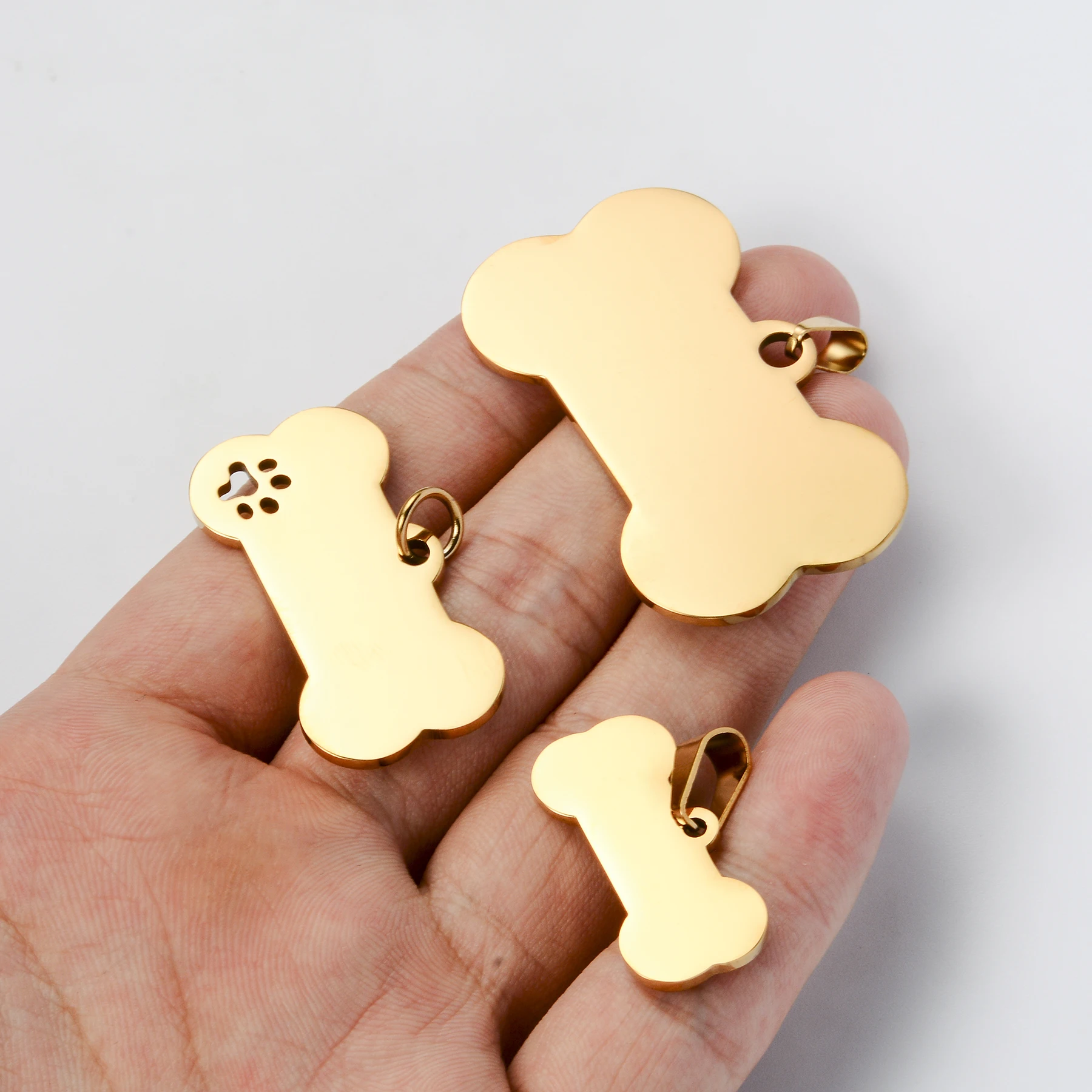 5pcs Cat Dog ID Tag Dog Stainless Steel Collar Bone Shape Pet Charm Pet Name Pendant Bone Necklace Jewelry Wholesale