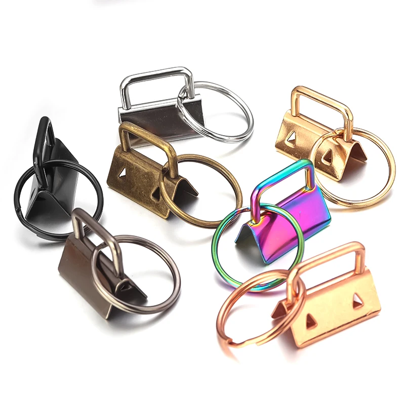10pcs Key Fob Hardware Keychain Split Ring Wrist Wristlets Cotton Tail Clip Ribbon Leather Clip Foldover Connectors Supplies