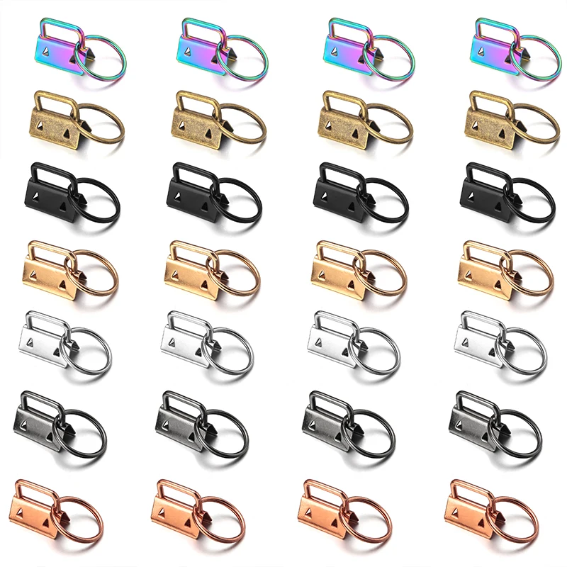 10pcs Key Fob Hardware Keychain Split Ring Wrist Wristlets Cotton Tail Clip Ribbon Leather Clip Foldover Connectors Supplies