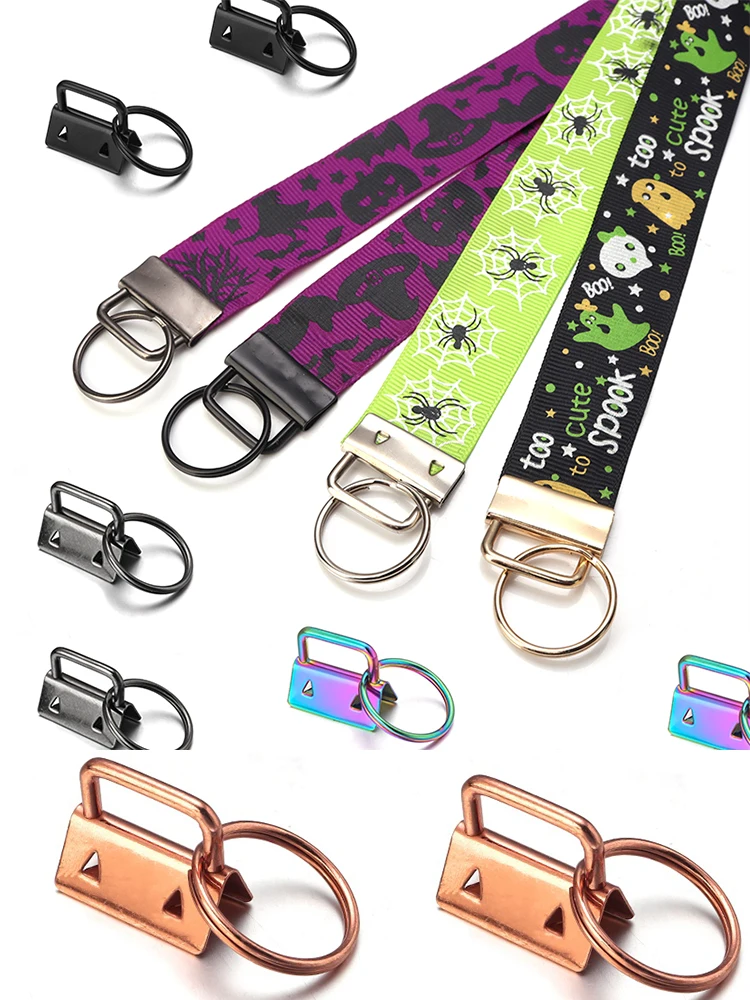 10pcs Key Fob Hardware Keychain Split Ring Wrist Wristlets Cotton Tail Clip Ribbon Leather Clip Foldover Connectors Supplies