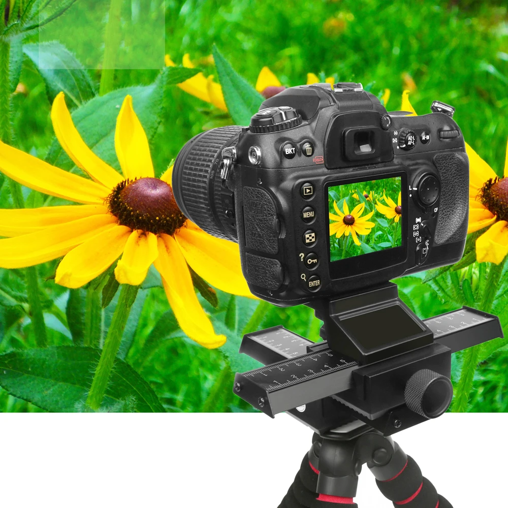 RYH 4 Way Macro Focusing Rail Slider for Canon Sony Nikon Pentax Close-Up Shooting Tripod Head with 1/4 Screw for DSLR Camera