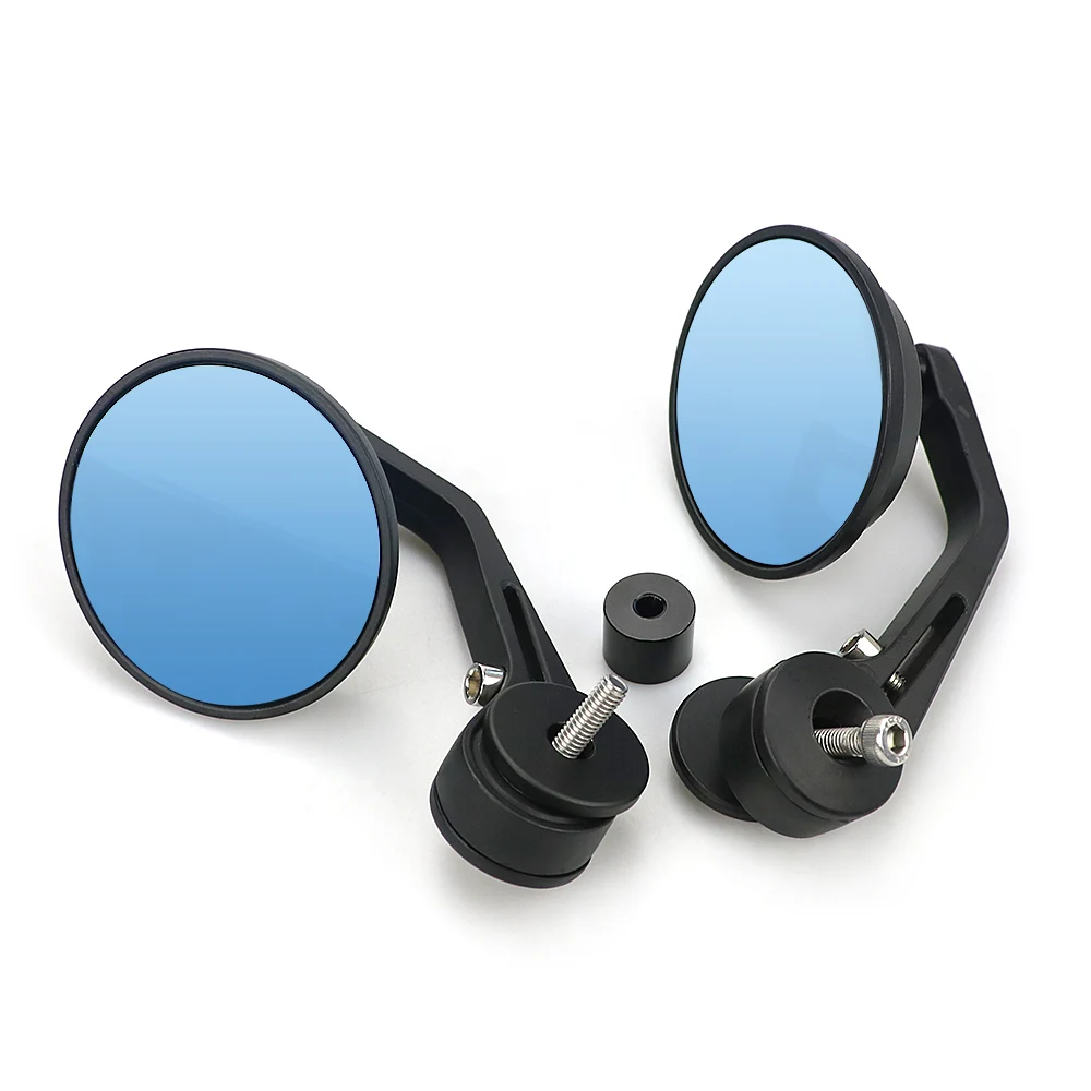 Motorcycle Round Handlebar Bar End Rear View Mirrors Blue Glass For Vespa GTS Sprint Primavera 150 300 125 250 LX GTV LXV