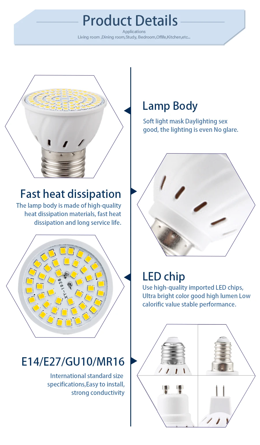 LED Bulb E27 E14 MR16 GU10 3W 4W 5W Spotlight 110V 220V 48 60 80 LED 2835 SMD Lampara for Home Lighting