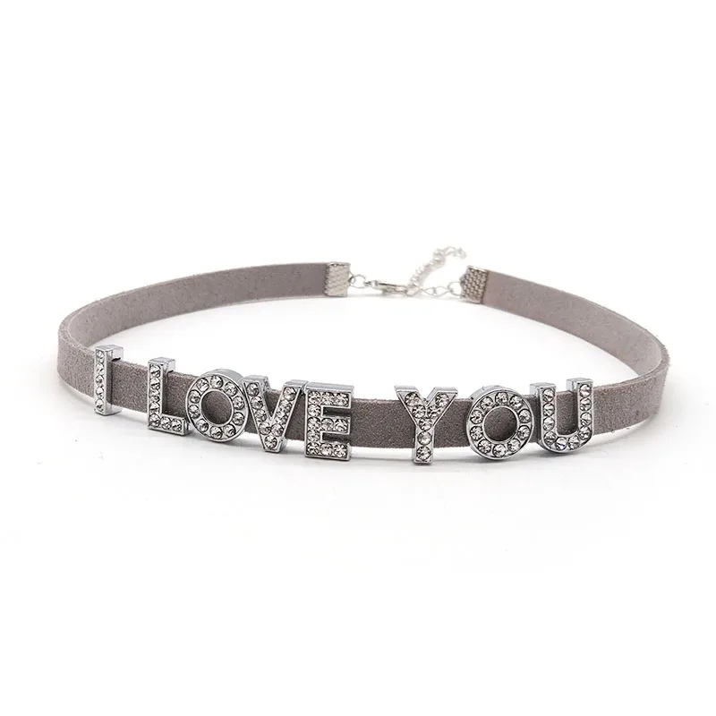 DIY Personalized Rhinestone Letter Custom Name Necklace Black Velvet Leather Choker Collar Neck Jewelry Friends Family Gifts