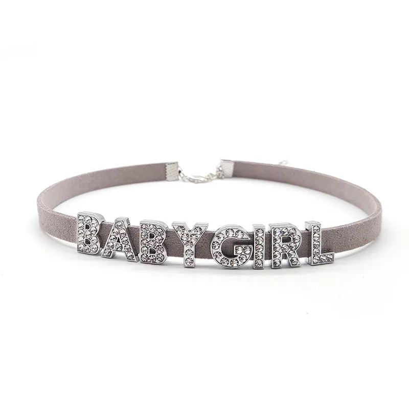 DIY Personalized Rhinestone Letter Custom Name Necklace Black Velvet Leather Choker Collar Neck Jewelry Friends Family Gifts