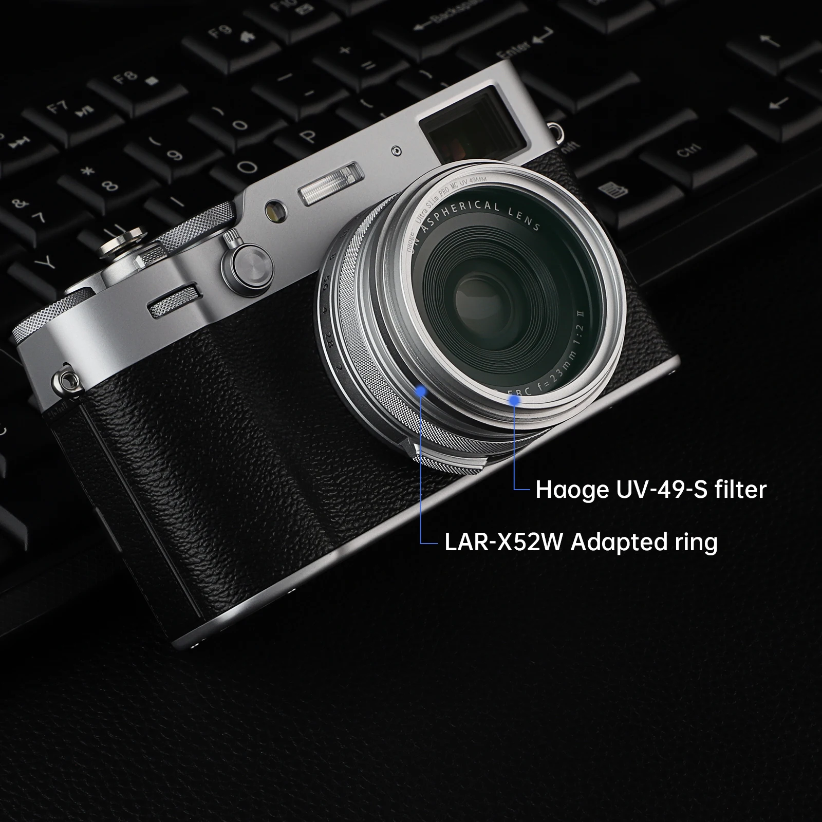 Haoge Lens Filter Adapter Ring for Fujifilm Fuji X100VI X100V Camera Fit 49mm UV CPL ND Filter Lens Cap Replace AR-X100 Black