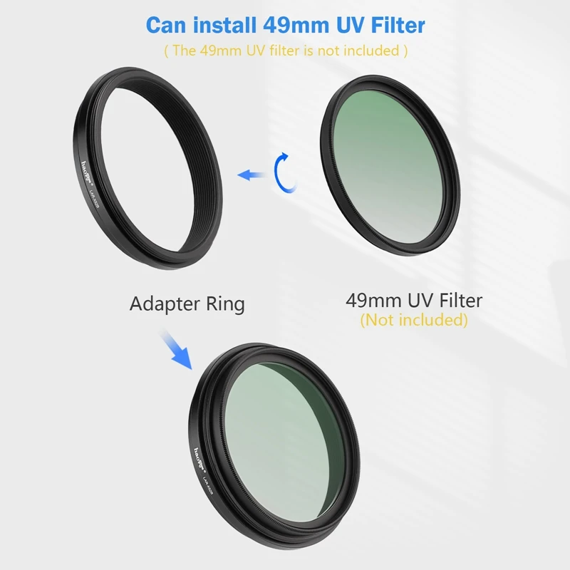 Haoge Lens Filter Adapter Ring for Fujifilm Fuji X100VI X100V Camera Fit 49mm UV CPL ND Filter Lens Cap Replace AR-X100 Black