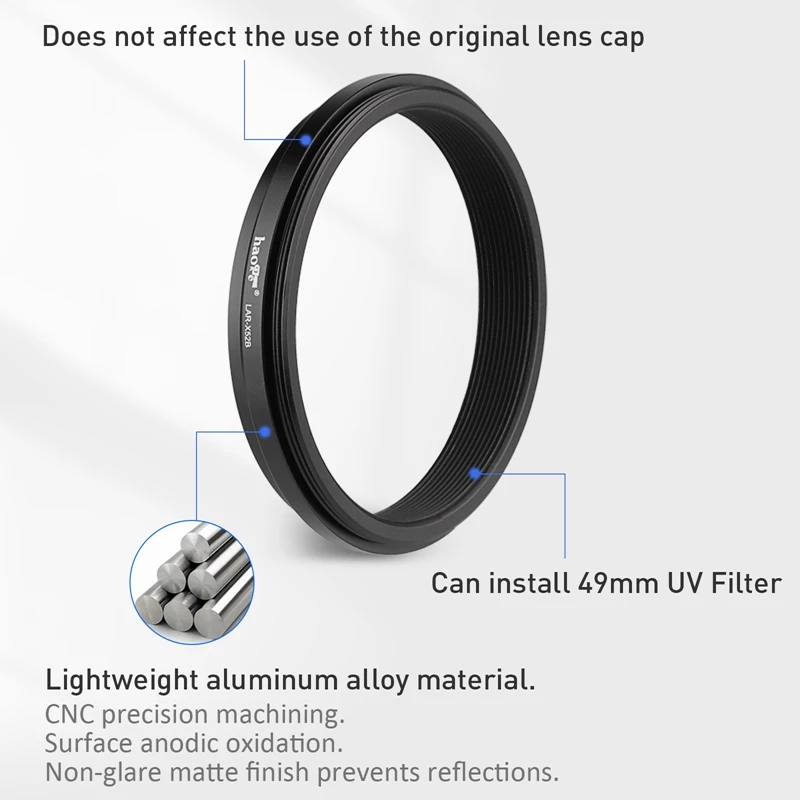 Haoge Lens Filter Adapter Ring for Fujifilm Fuji X100VI X100V Camera Fit 49mm UV CPL ND Filter Lens Cap Replace AR-X100 Black