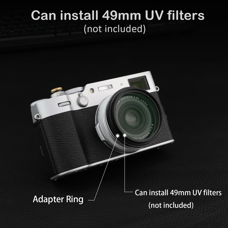 Haoge Lens Filter Adapter Ring for Fujifilm Fuji X100VI X100V Camera Fit 49mm UV CPL ND Filter Lens Cap Replace AR-X100 Black