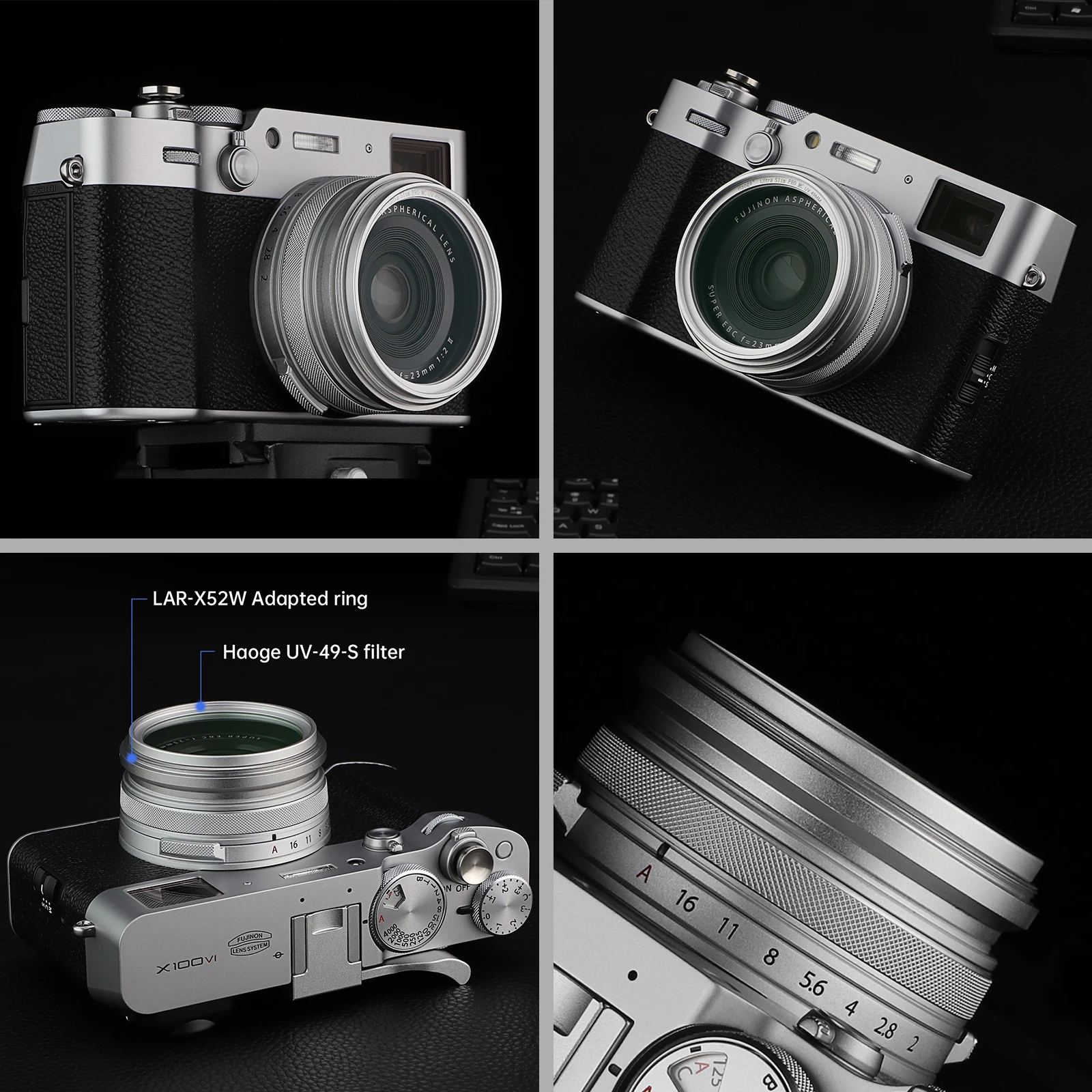 Haoge Lens Filter Adapter Ring for Fujifilm Fuji X100VI X100V Camera Fit 49mm UV CPL ND Filter Lens Cap Replace AR-X100 Black