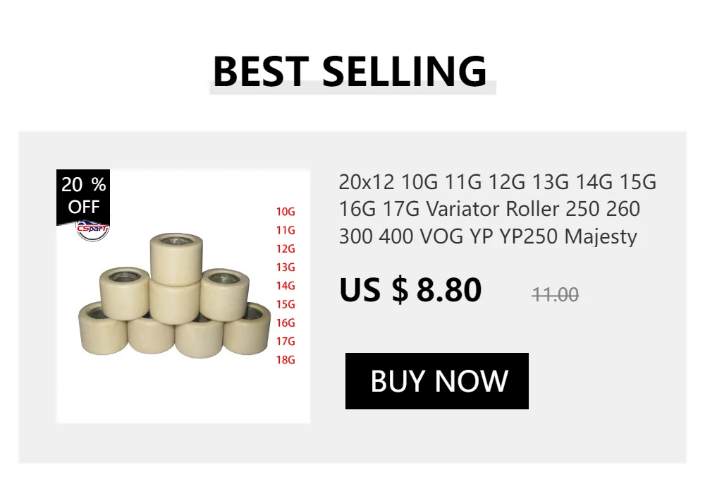 20x12 11G ~17G Variator Roller Polydon Weight Slider 250 300 400 YP250 Majesty APRILIA MBK Linhai J300 Scooter ATV Buggy