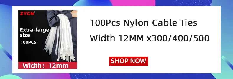 ZYCN 100Pcs Width 9MMx 400/500/600/1200 Self-Locking Nylon Cable Ties Plastic Extra-Large Thickening Heavy Duty