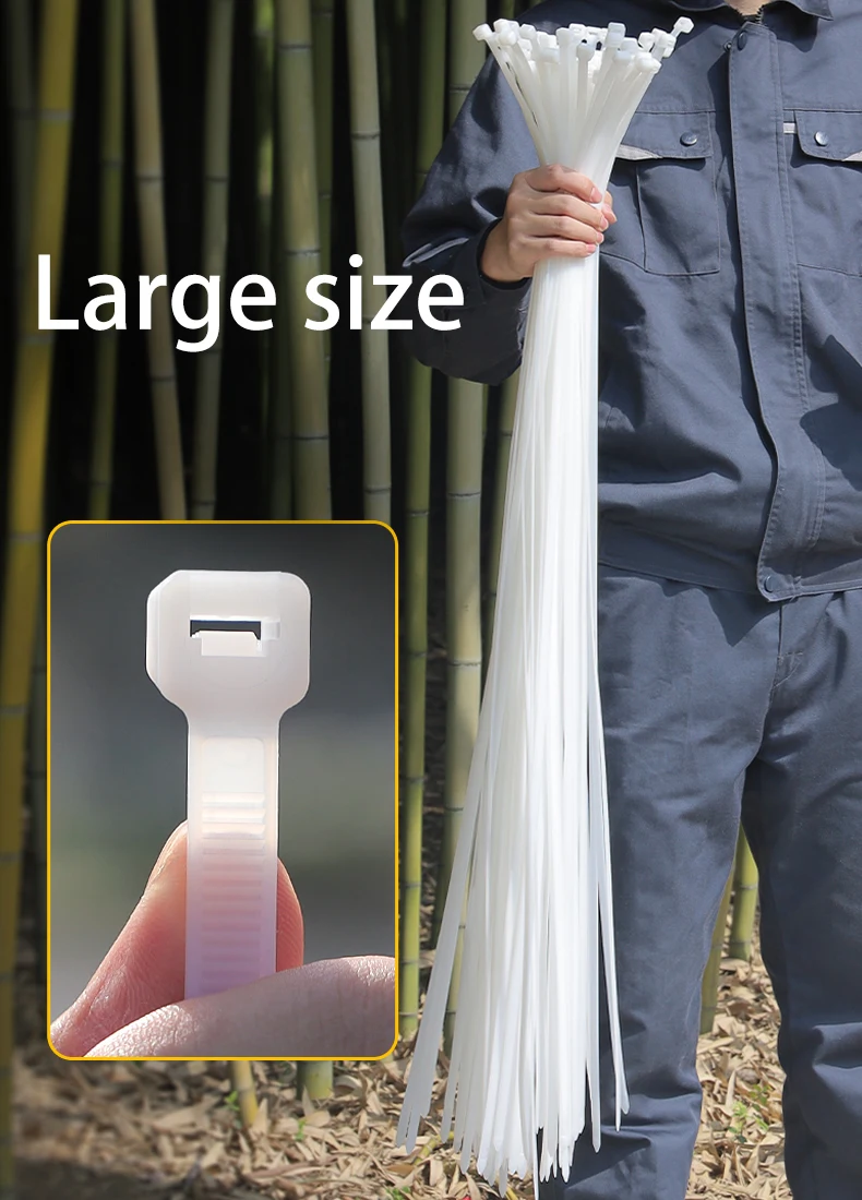 ZYCN 100Pcs Width 9MMx 400/500/600/1200 Self-Locking Nylon Cable Ties Plastic Extra-Large Thickening Heavy Duty