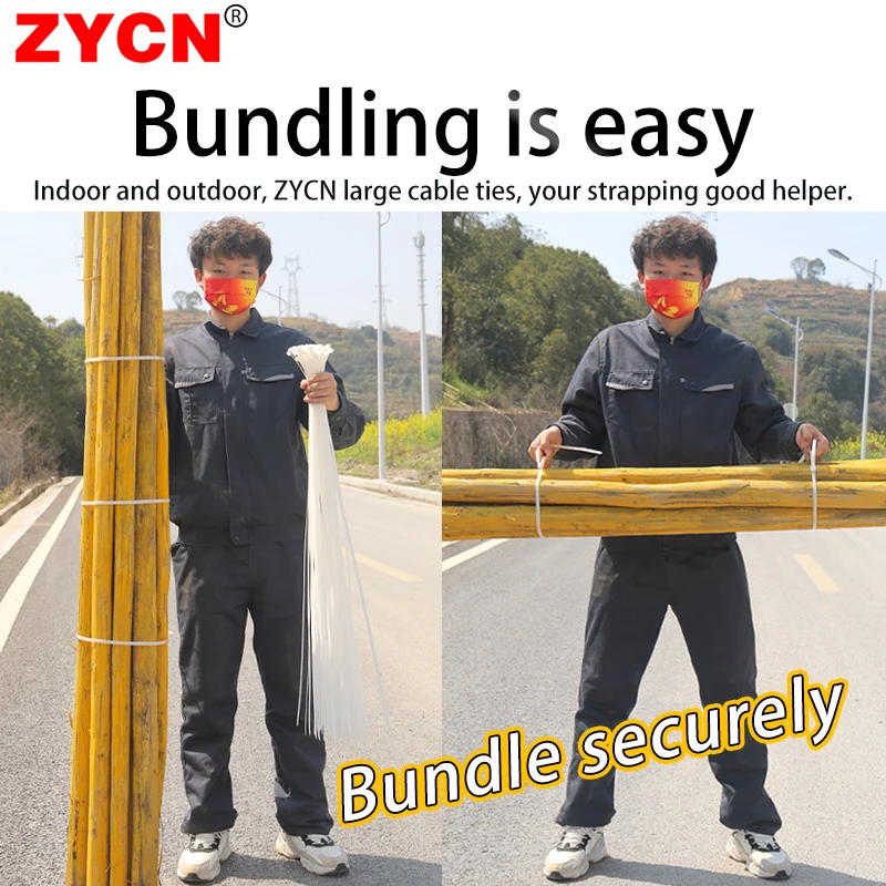 ZYCN 100Pcs Width 9MMx 400/500/600/1200 Self-Locking Nylon Cable Ties Plastic Extra-Large Thickening Heavy Duty