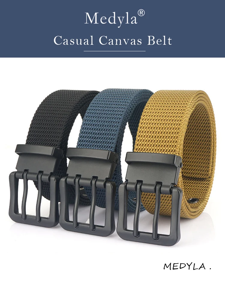 MEDYLA Fashion Classic Canvas Belt Men Metal Double Pin Buckle Casual Strap Belt for Men High Quality Strap MN3008