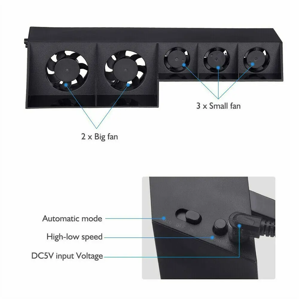 For Sony PS4 Pro Slim Playstation Play Station PS 4 Cooler Cooling Fan DC 5V Game Console USB Kit Controller Support Control Fan