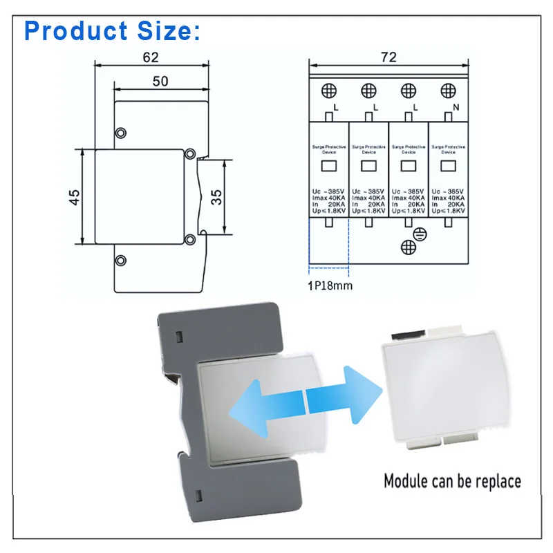AC SPD Surge Protection 2P 4P 10〜20KA 20〜40KA 30KA〜60KA House Lightning Protector Low-Voltage Arrester Device Laser Printing