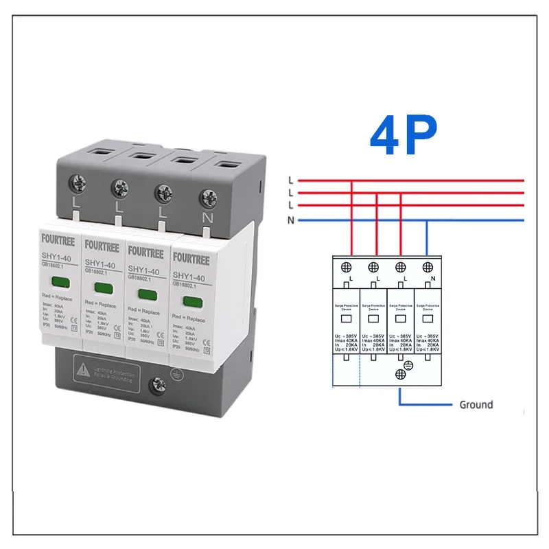 AC SPD Surge Protection 2P 4P 10〜20KA 20〜40KA 30KA〜60KA House Lightning Protector Low-Voltage Arrester Device Laser Printing