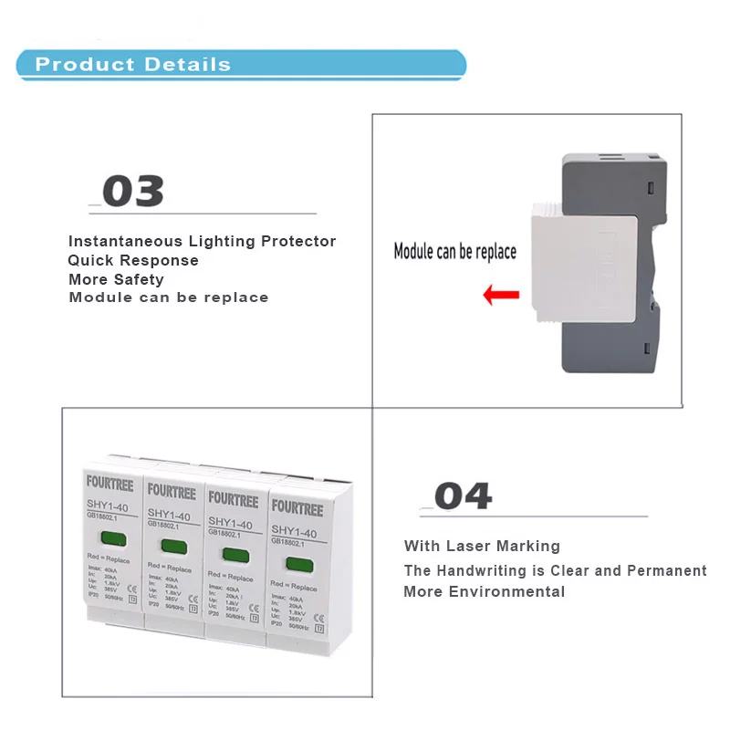 AC SPD Surge Protection 2P 4P 10〜20KA 20〜40KA 30KA〜60KA House Lightning Protector Low-Voltage Arrester Device Laser Printing