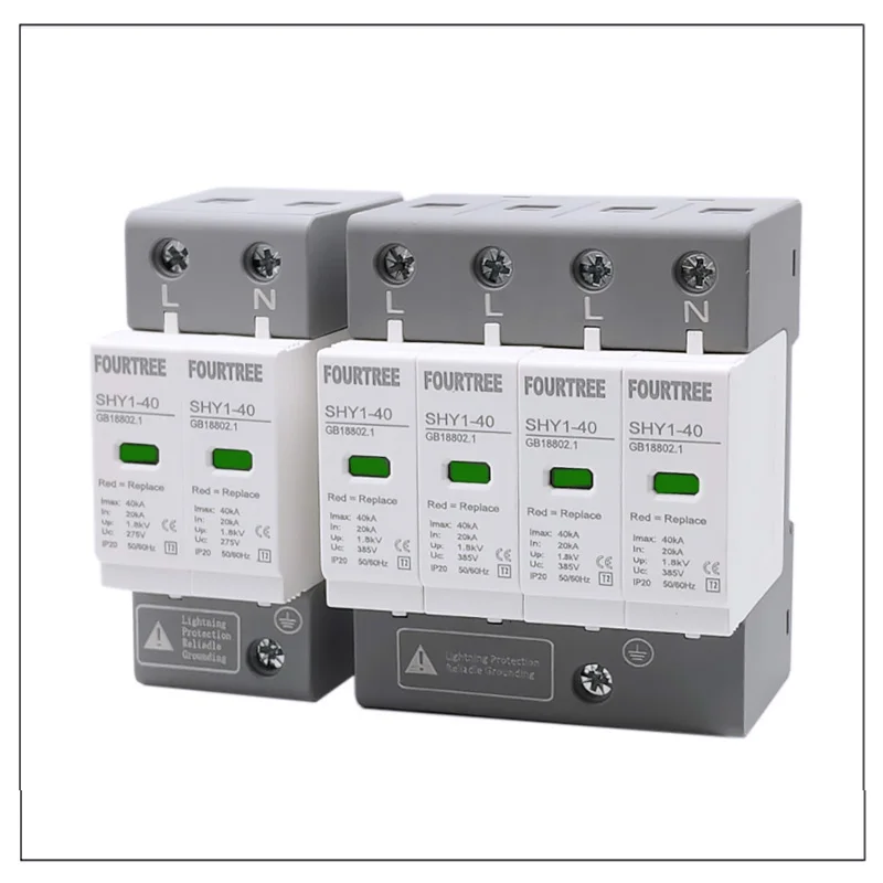 AC SPD Surge Protection 2P 4P 10〜20KA 20〜40KA 30KA〜60KA House Lightning Protector Low-Voltage Arrester Device Laser Printing