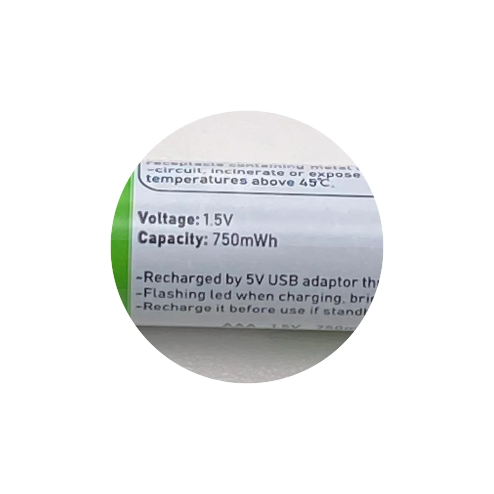 High Capacity 1.5V AAA 750 MWh USB Rechargeable Li-ion Battery for Remote Control Wireless Mouse + Cable