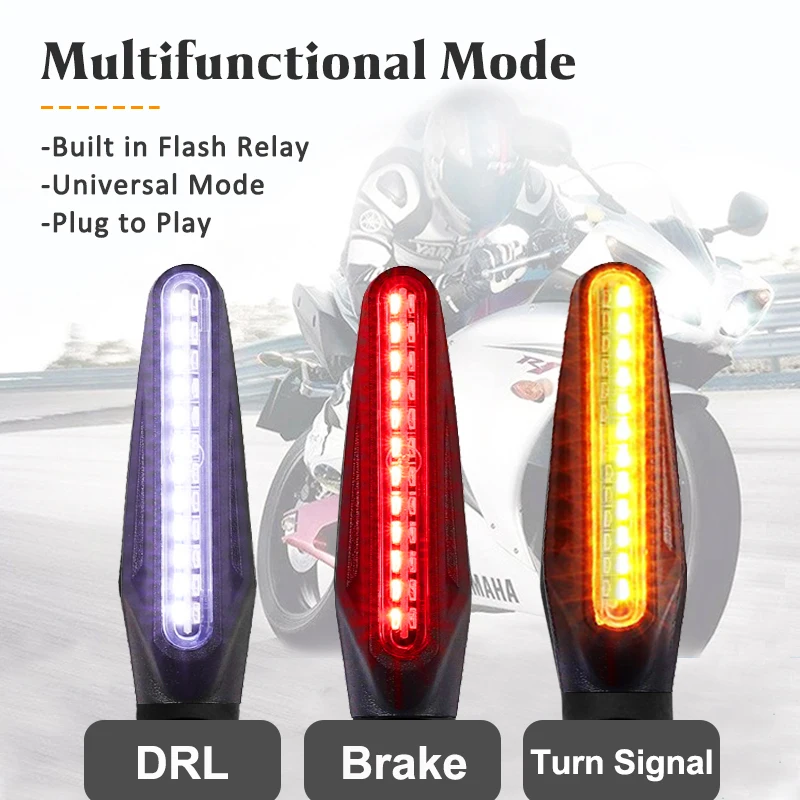 2/4pcs Motorcycle Turn Signals LED Light 12*335SMD Flowing Water Blinker IP67 Flashing Indicator Bendable 12V Flashing Lights