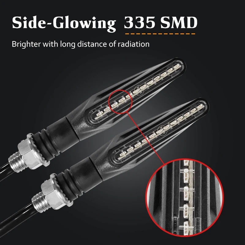 2/4pcs Motorcycle Turn Signals LED Light 12*335SMD Flowing Water Blinker IP67 Flashing Indicator Bendable 12V Flashing Lights