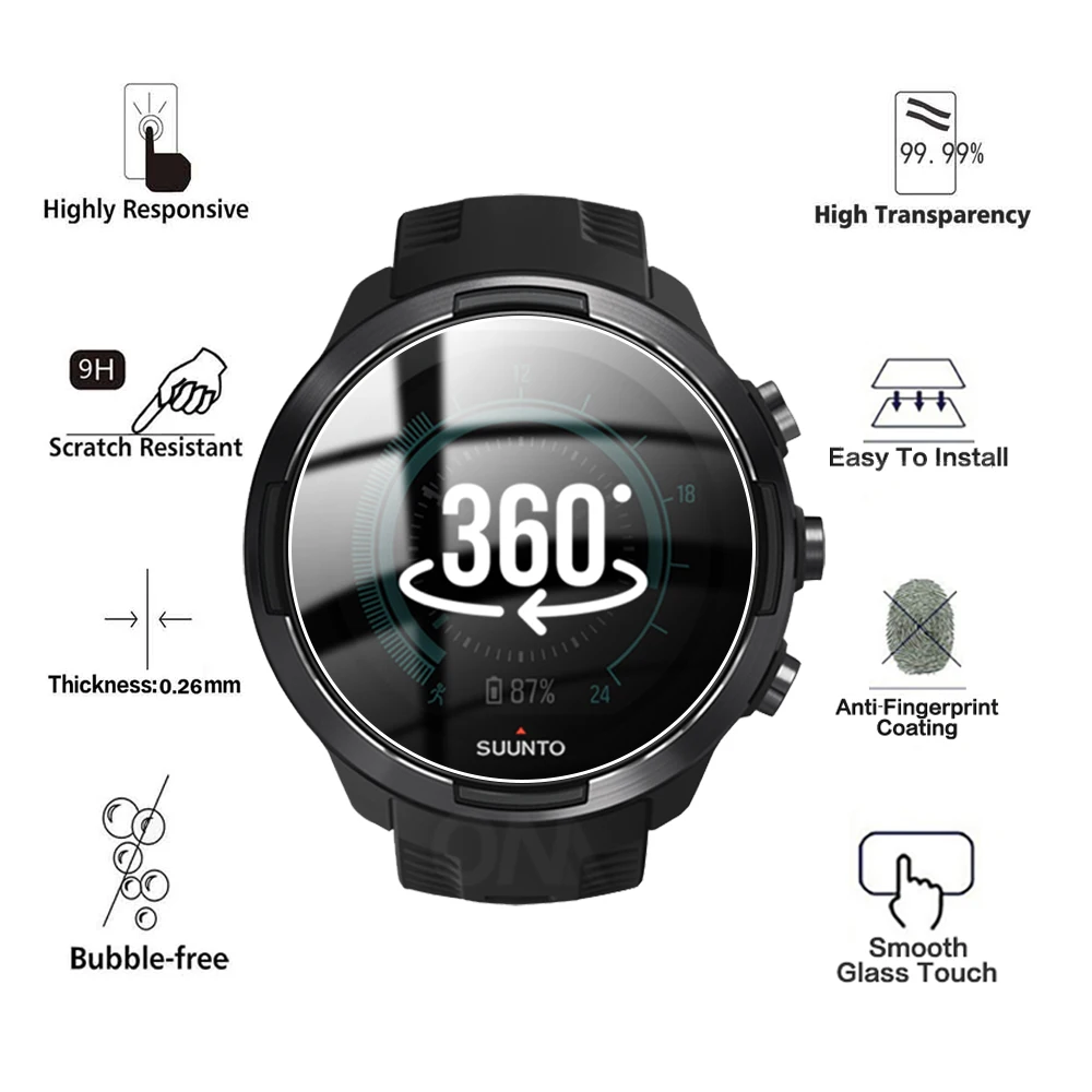 [5PCS] Tempered Glass for Suunto Watch 9 Baro 7 5 3 Screen Protector - Ultra HD Anti-scratch Glass Protective Film Accessories