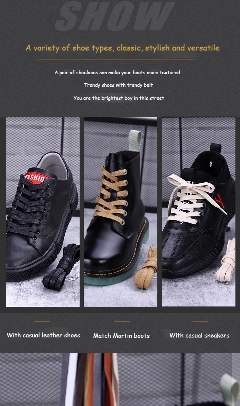 1Pair Waxed Cotton Shoelaces Flat Waterproof Shoe laces Unisex Boots Casual Sneaker Shoelace Leather Laces Shoes accessories