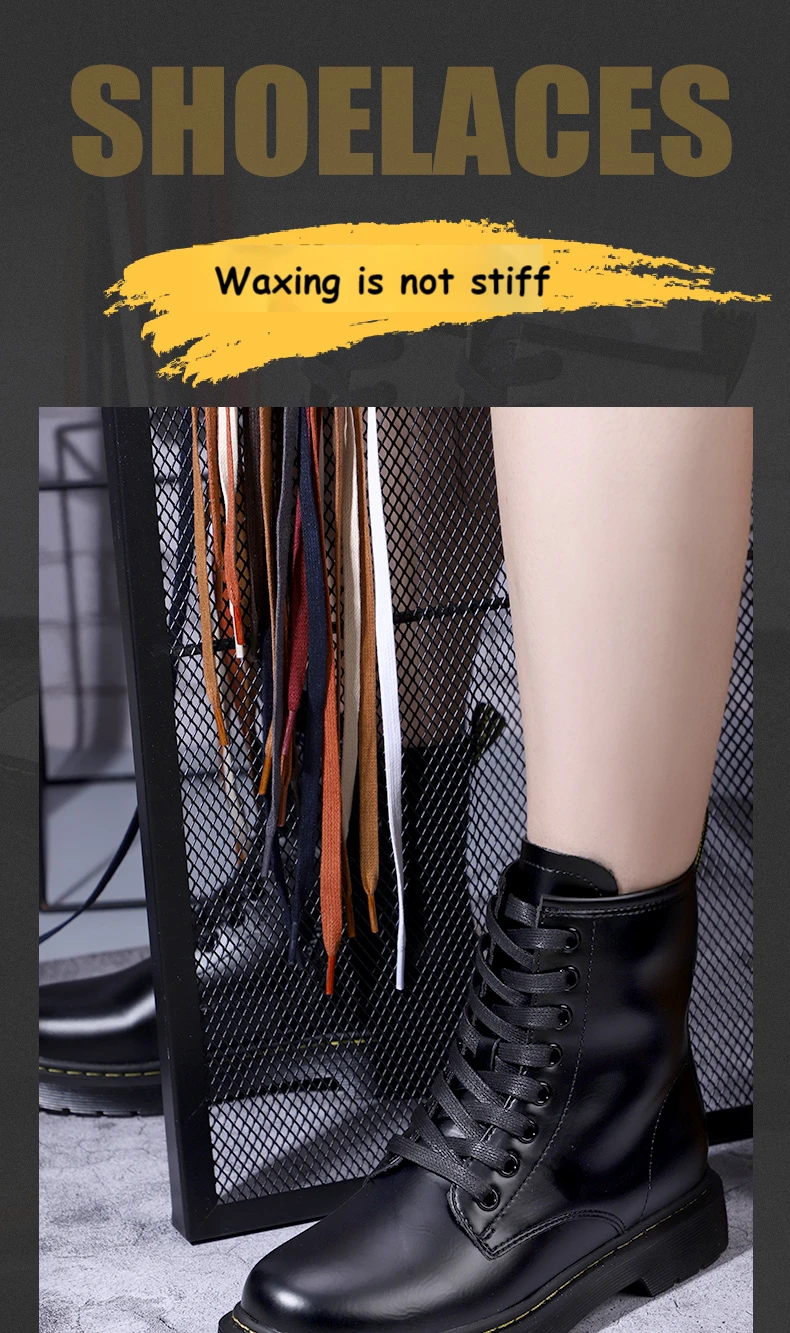 1Pair Waxed Cotton Shoelaces Flat Waterproof Shoe laces Unisex Boots Casual Sneaker Shoelace Leather Laces Shoes accessories