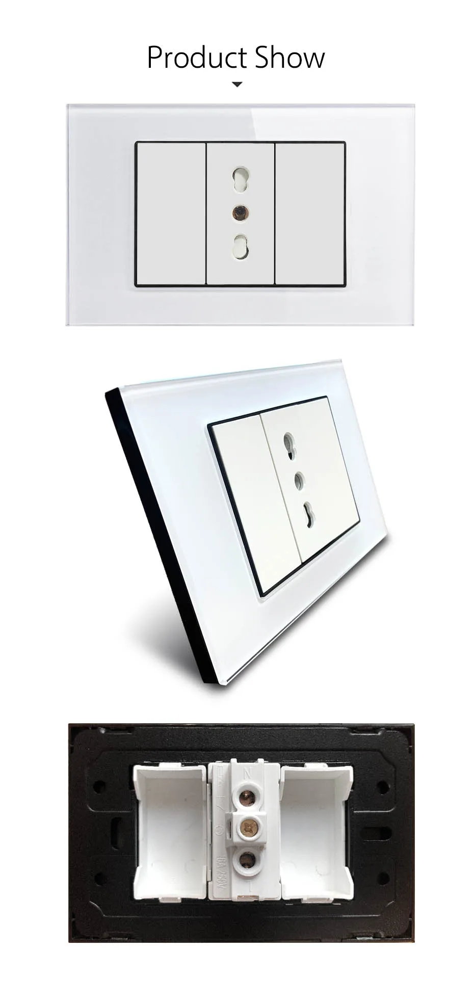Italian Chile Socket Wallpad Luxury Tempered Glass Panel Electric Wall Power Socket Electrical Outlets For Home 16A AC 110-250V