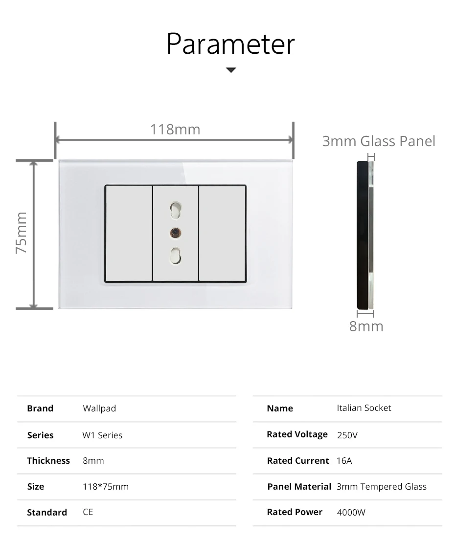 Italian Chile Socket Wallpad Luxury Tempered Glass Panel Electric Wall Power Socket Electrical Outlets For Home 16A AC 110-250V