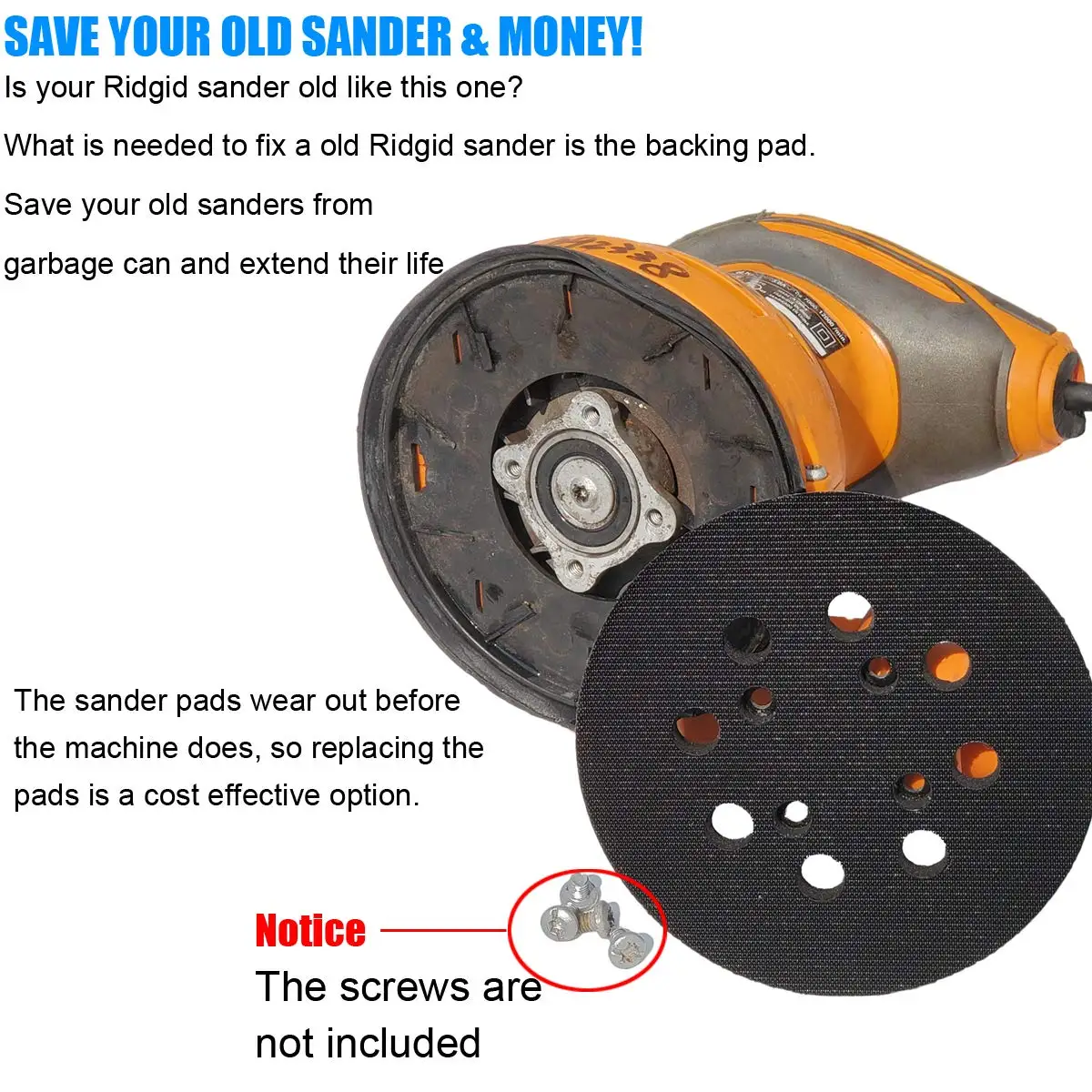 5 Inch 8 Holes Hook & Loop Sander Backing Pad Replacement Pad for Milwaukee 6021-21 Ryobi RS290 Craftsman 31511217
