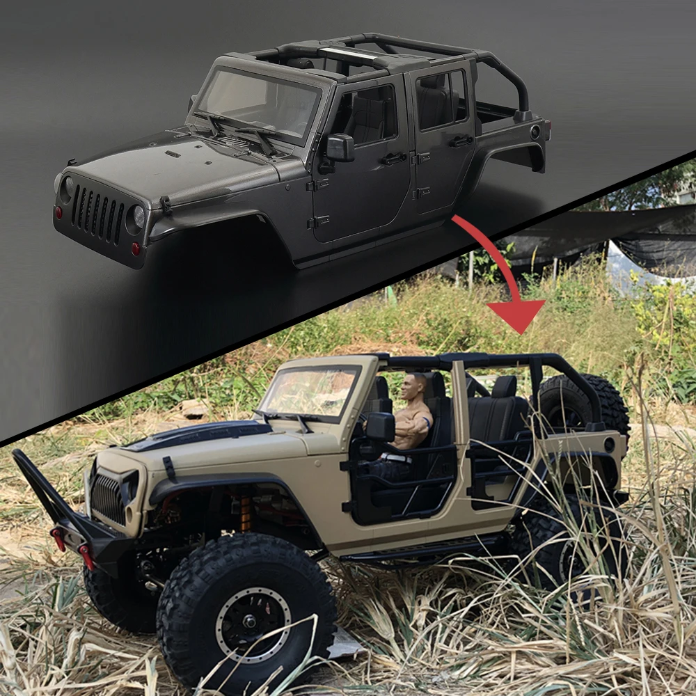 RC Car Wrangler Rubicon Convertible Hard Body Kit 313mm Wheelbase for 1/10 RC Crawler Axial SCX10 TRX4 Redcat GEN8