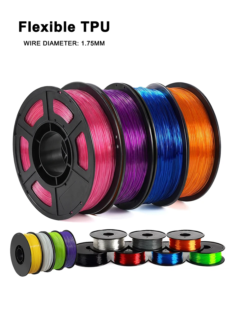 Elastic Flexible TPU Blue 3D Printer Filament 1.75mm 500g 250g Transparent Red, Black Rubber Material Roll Flex for 3D Printing