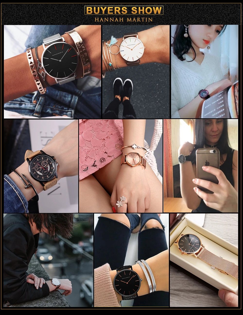HANNAH MARTIN 36mm Japan Movement Women Watch Stainless Steel Mesh Top Brand Minimalist Rose Gold Waterproof Quartz Women Watch