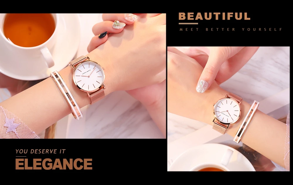 HANNAH MARTIN 36mm Japan Movement Women Watch Stainless Steel Mesh Top Brand Minimalist Rose Gold Waterproof Quartz Women Watch