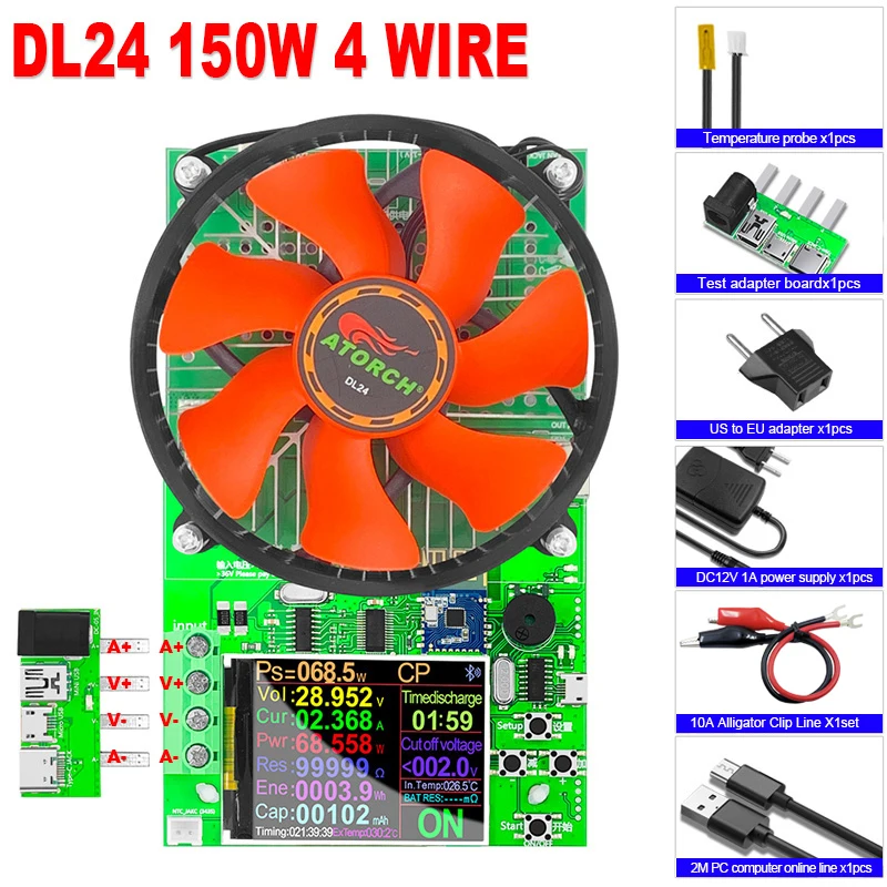 DL24 4-WIRE Battery Capacity Tester Electronic Load Power Tester Discharge Meter 150W 200V 25A