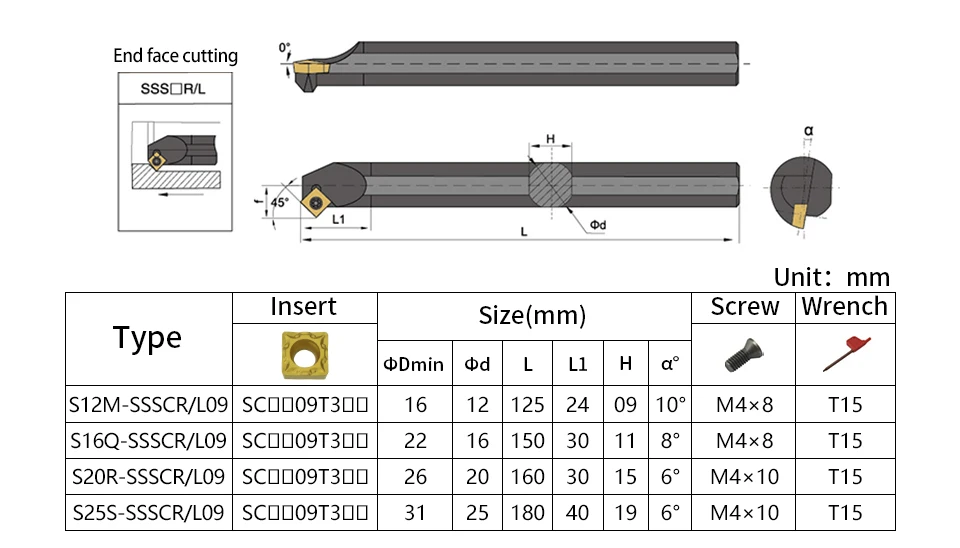 SSSCR/L Lathe Turning Tools S12M-SSSCR09 S25S-SSSCR09 CNC Internal Tool Holder Metal Boring Bar for SCMT/SCGT09 Carbide Inserts