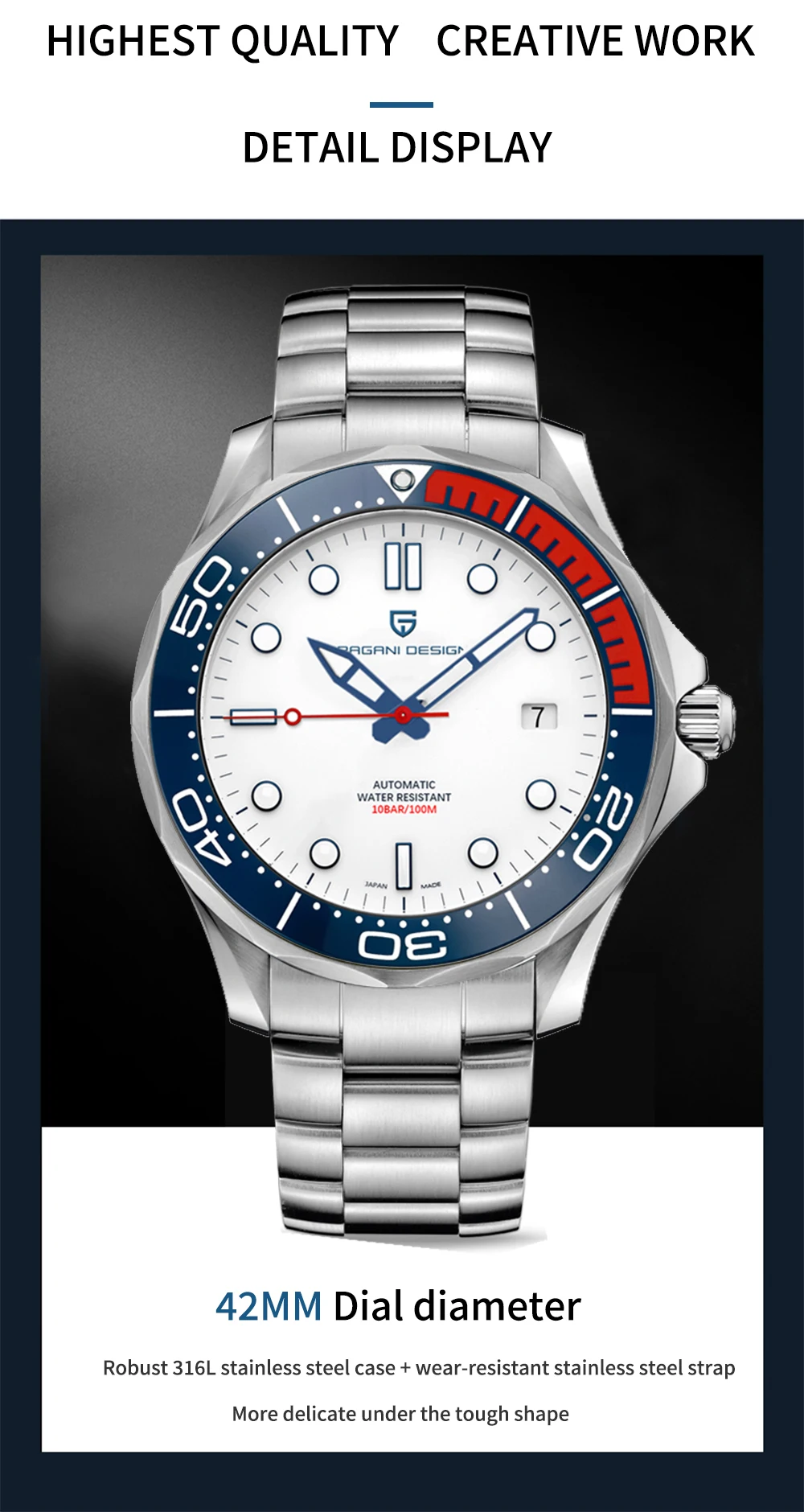 PAGANI DESIGN Men's Mechanical Watches Luxury Automatic Watch For Men Luminous Diving Steel Watch Japan 8215 Wristwatch 2026 New