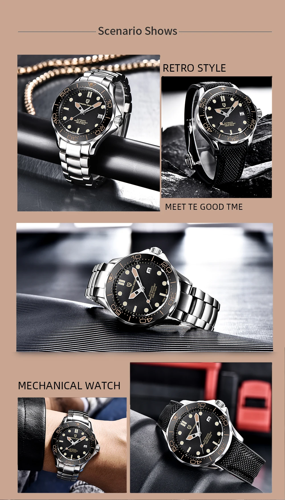 PAGANI DESIGN Men's Mechanical Watches Luxury Automatic Watch For Men Luminous Diving Steel Watch Japan 8215 Wristwatch 2026 New