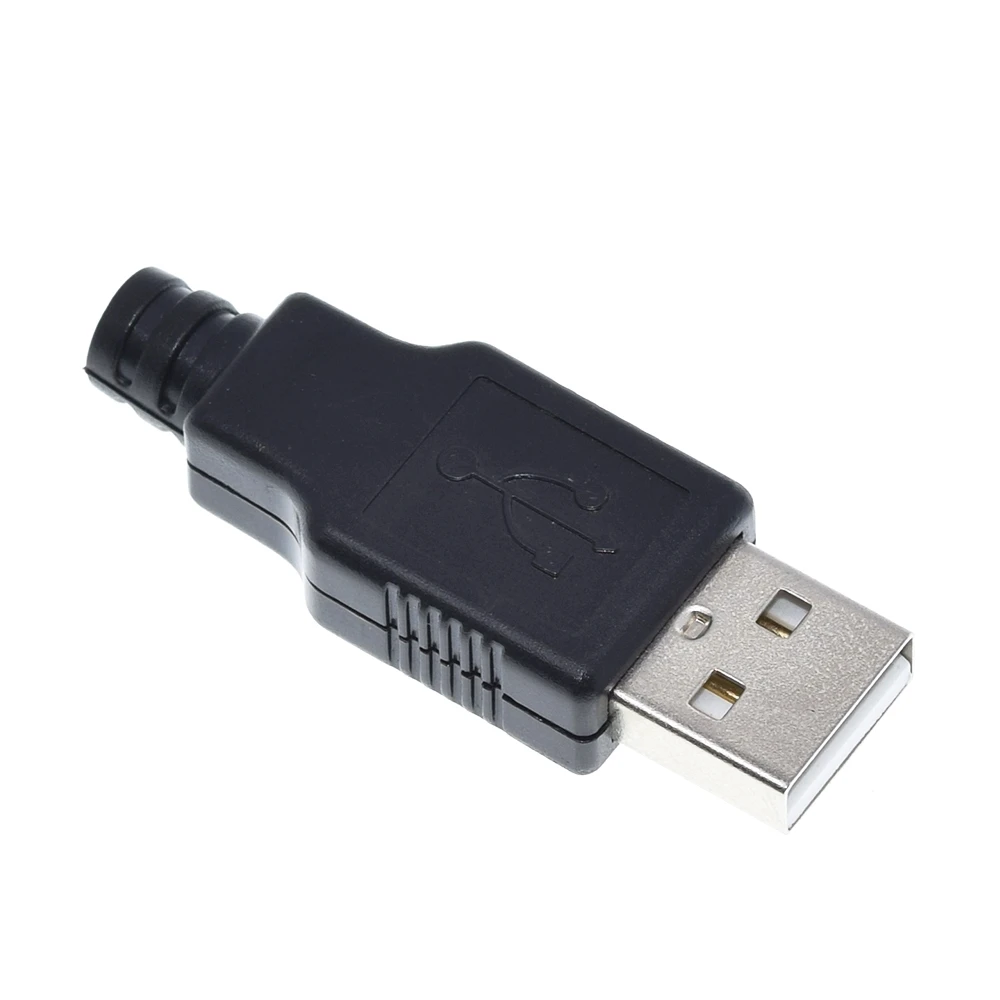 1/5Set Type A Male USB 4 Pin Plug Socket Connector +Type A Female USB 4 Pin Plug Socket Connector With Black Plastic Cover DIY