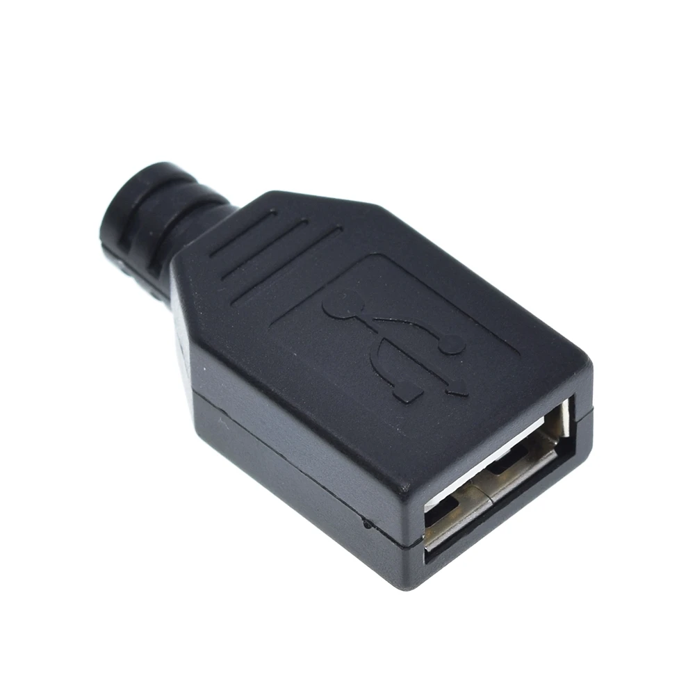 1/5Set Type A Male USB 4 Pin Plug Socket Connector +Type A Female USB 4 Pin Plug Socket Connector With Black Plastic Cover DIY