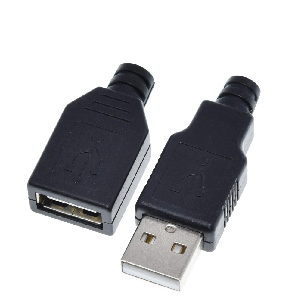 1/5Set Type A Male USB 4 Pin Plug Socket Connector +Type A Female USB 4 Pin Plug Socket Connector With Black Plastic Cover DIY