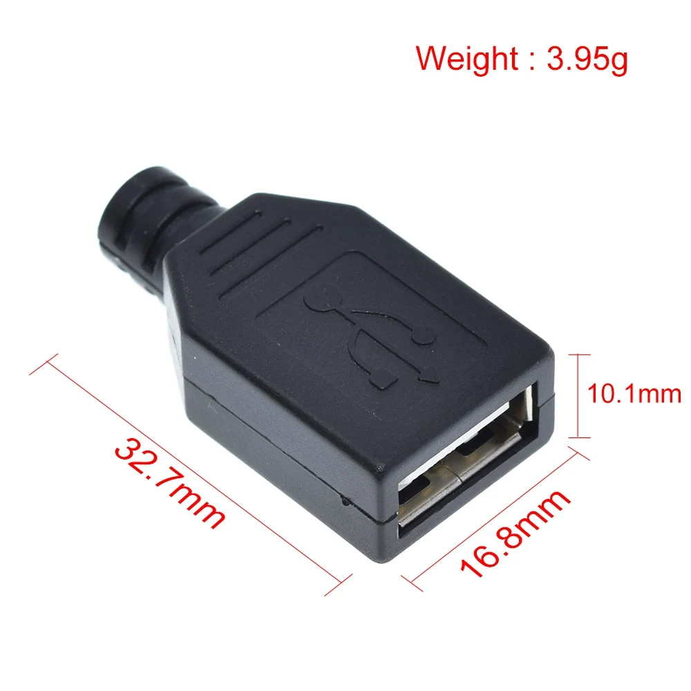 1/5Set Type A Male USB 4 Pin Plug Socket Connector +Type A Female USB 4 Pin Plug Socket Connector With Black Plastic Cover DIY