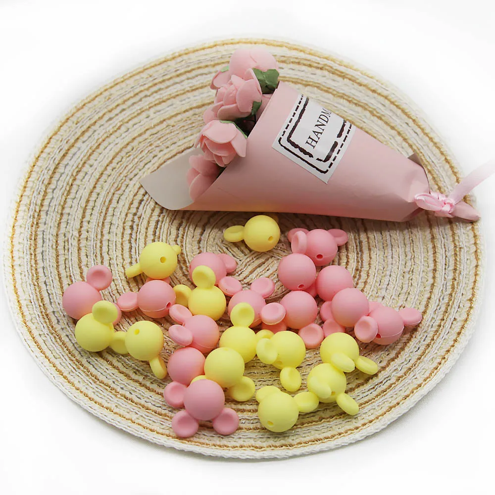 Cute-idea 10pcs Baby Mouse Teething Beads Food Grade chew teether For Necklaces DIY Nursing Pacifier chain Toys Baby goods